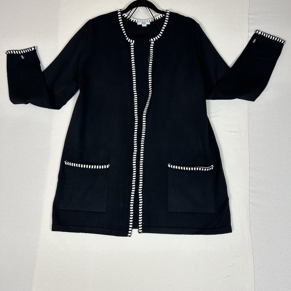 Croft & Barrow Women's Black w/White Striping Open‎ Front Cardigan Sweater Lg